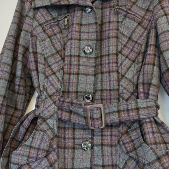 Click Coat Women's Large Plaid Wool Clueless Y2K Corpcore Belted - Picture 3 of 11